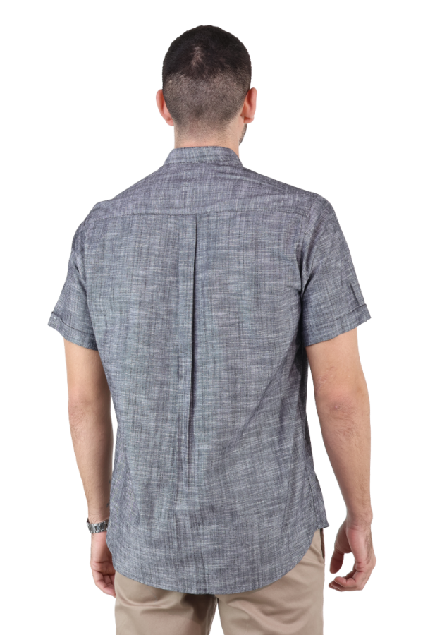 Camisas De Vestir Manga Corta Look De Lino Negro Jaspe Slim Fit Hombre